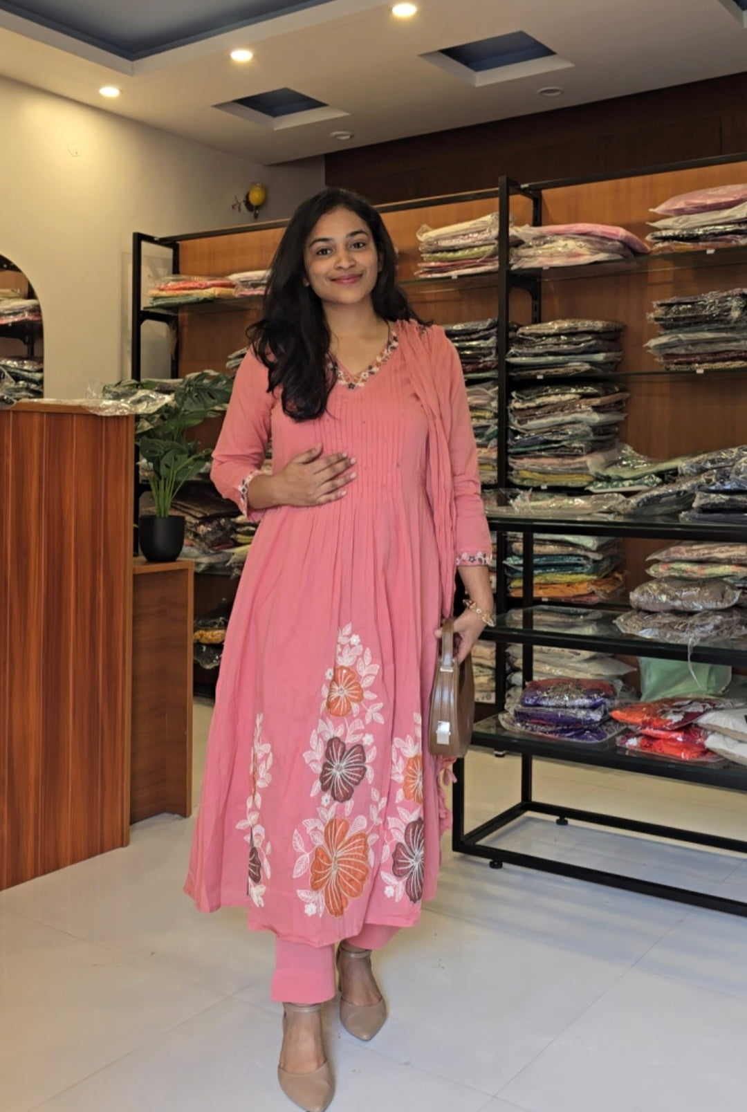 Peach Cotton Aline salwar suit set