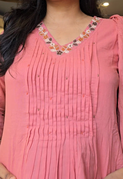 Peach Cotton Aline salwar suit set