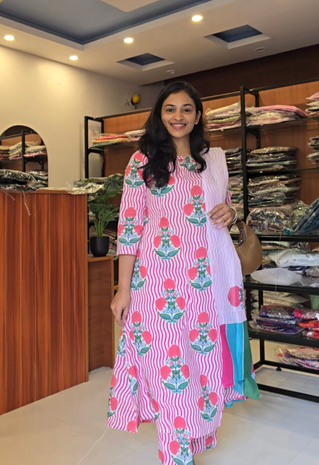 Pink & White Cotton Salwar suit Set