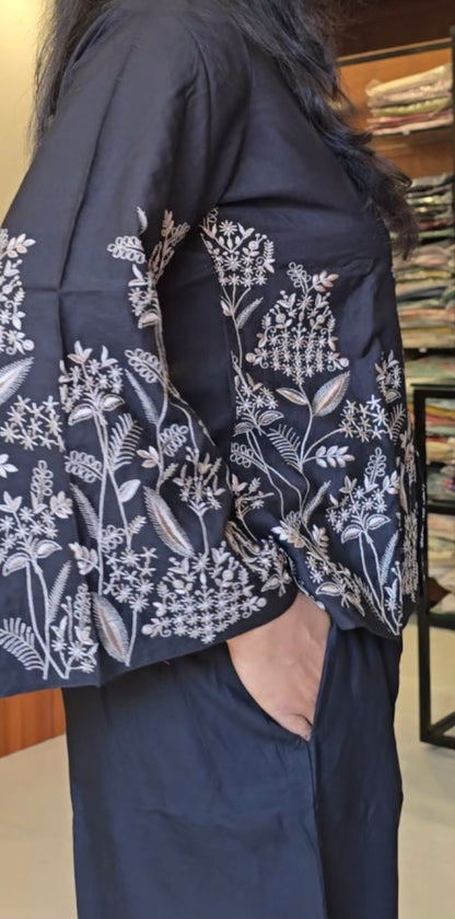 Black Grey Embroidered Co Ords