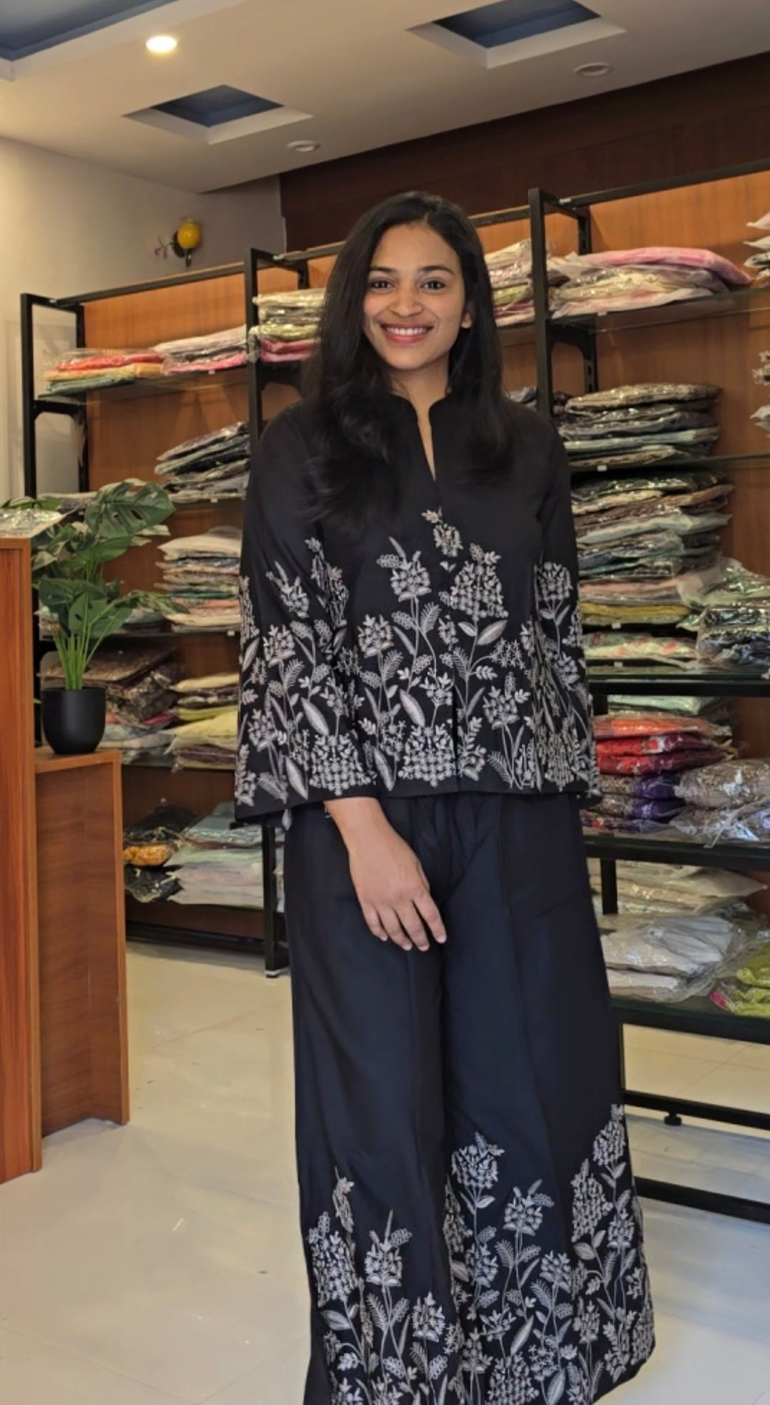 Black Grey Embroidered Co Ords