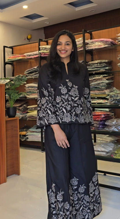 Black Grey Embroidered Co Ords