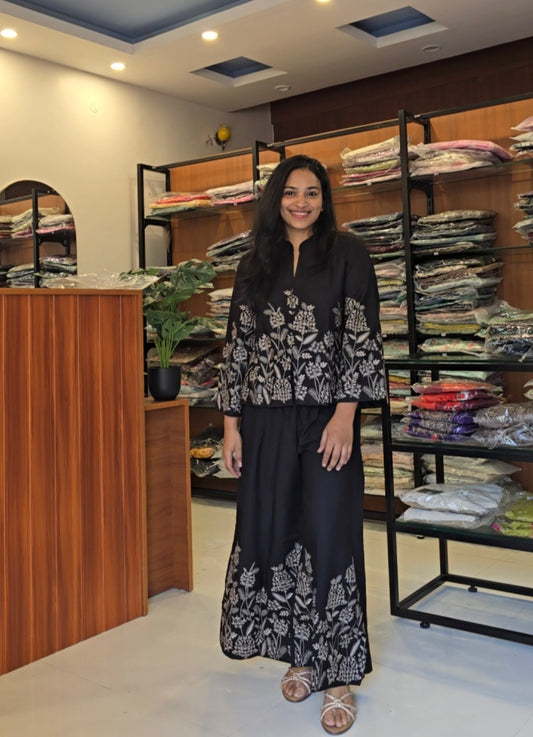 Black Grey Embroidered Co Ords
