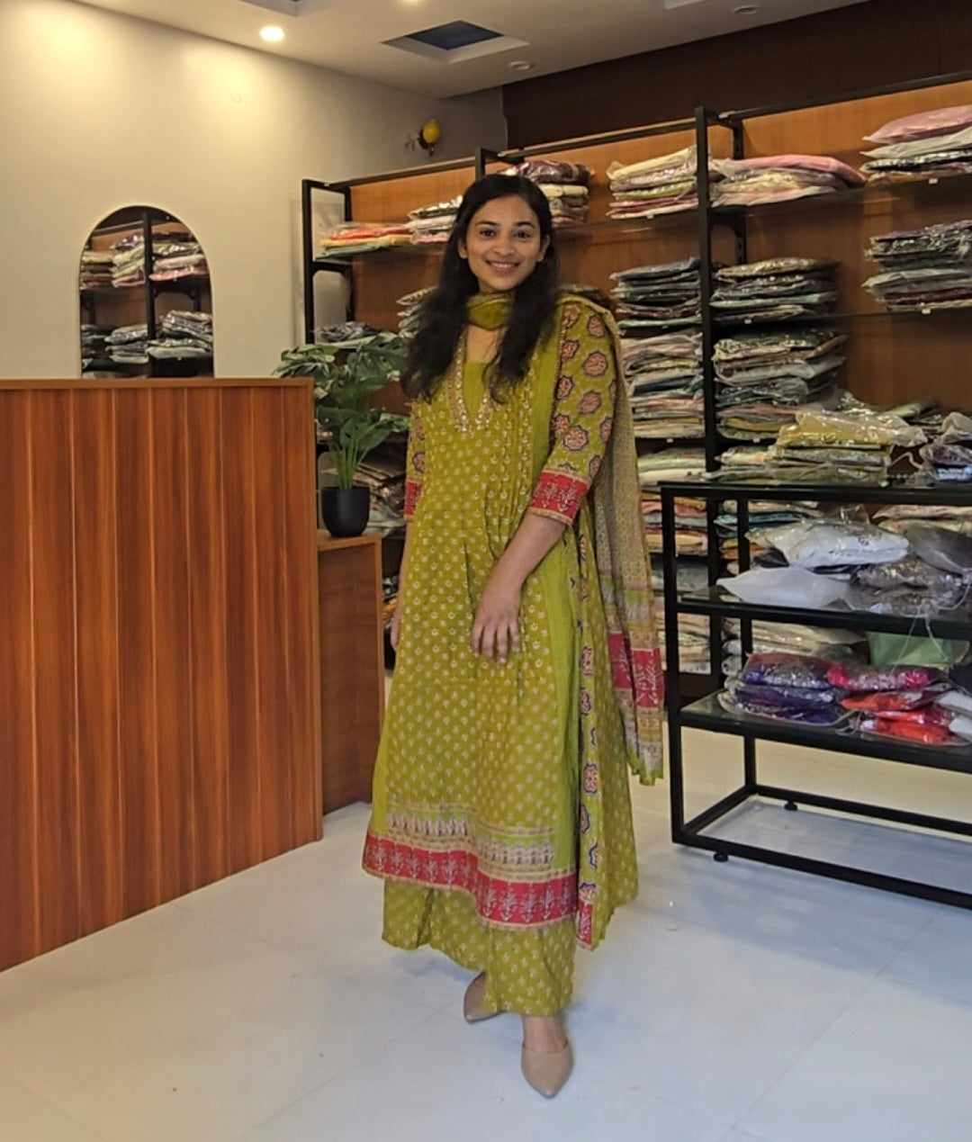 Olive Green printed A-line Salwar Set