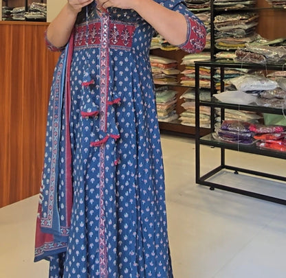 Navy Angraha Anarkali kurti pant Dupatta set