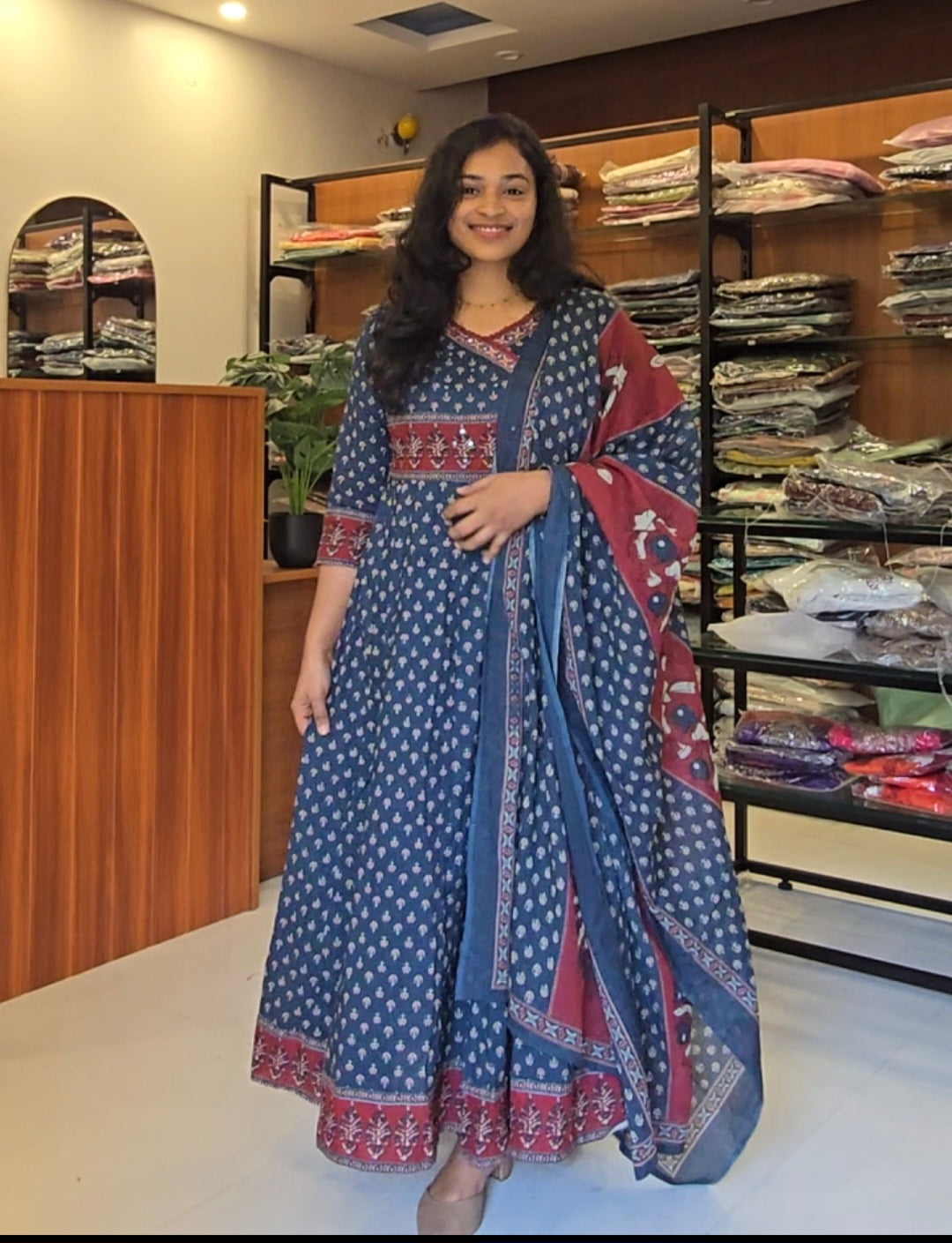 Navy Angraha Anarkali kurti pant Dupatta set