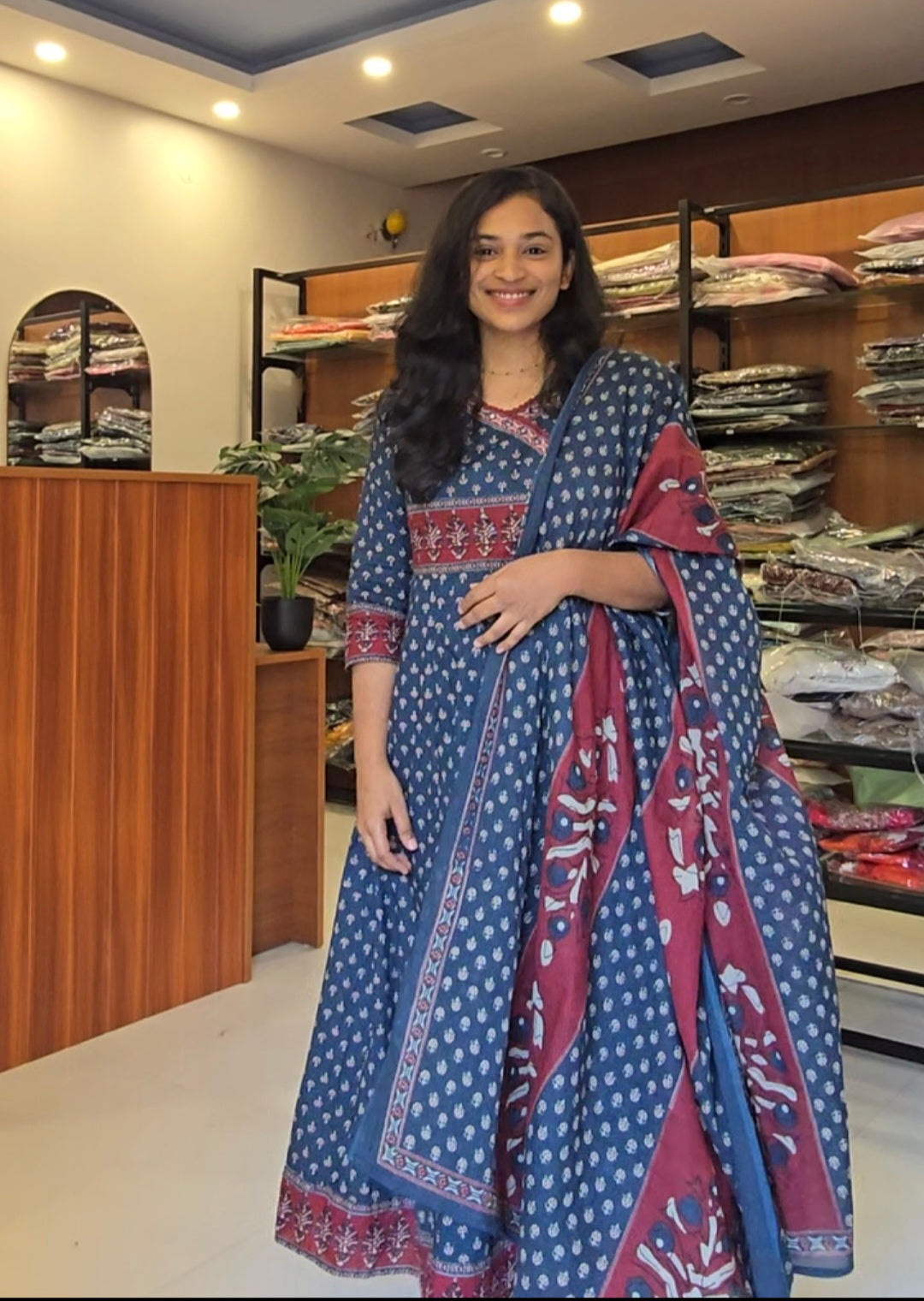 Navy Angraha Anarkali kurti pant Dupatta set