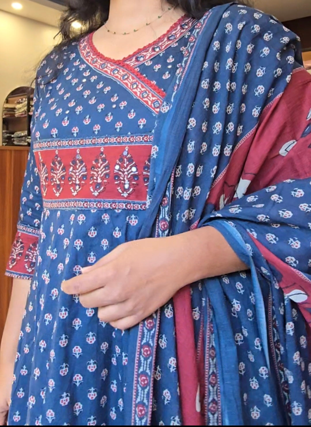 Navy Angraha Anarkali kurti pant Dupatta set