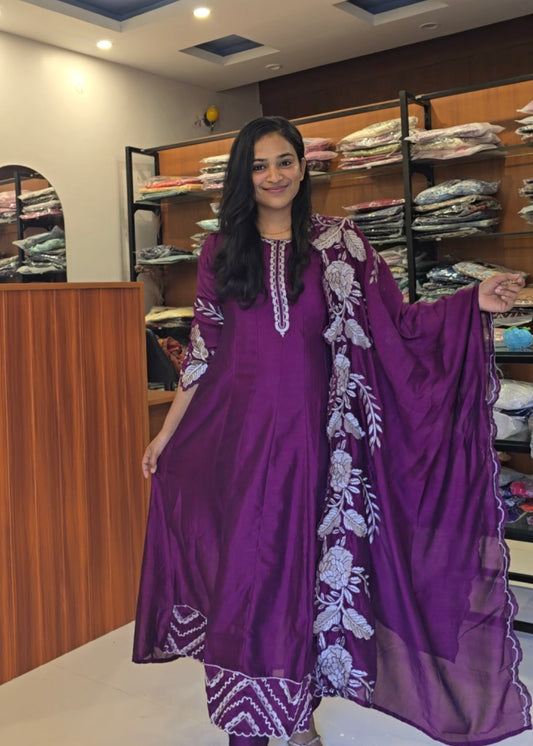 Purple Kurti Pant Dupatta Set