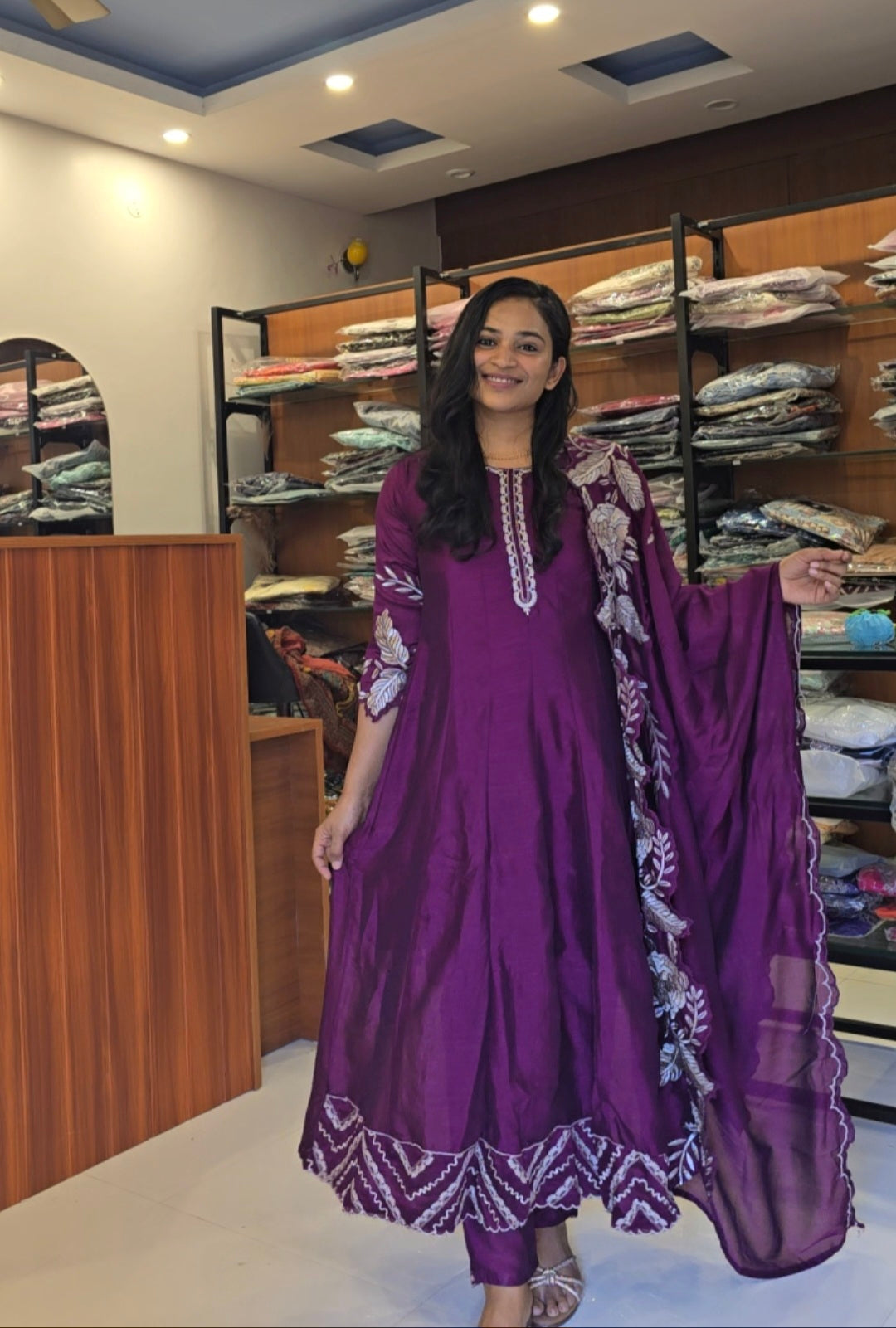 Purple Kurti Pant Dupatta Set