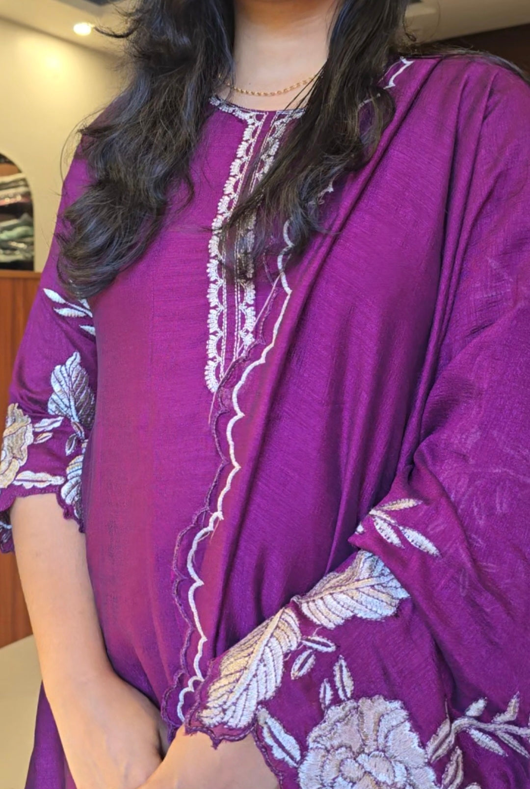 Purple Kurti Pant Dupatta Set