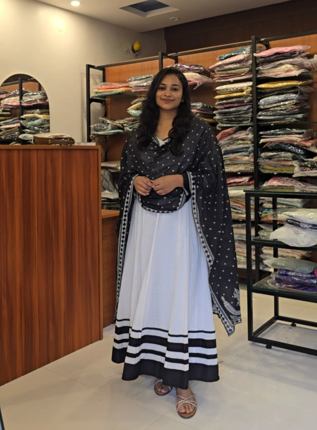 Black And White Anarkali Dupatta Set