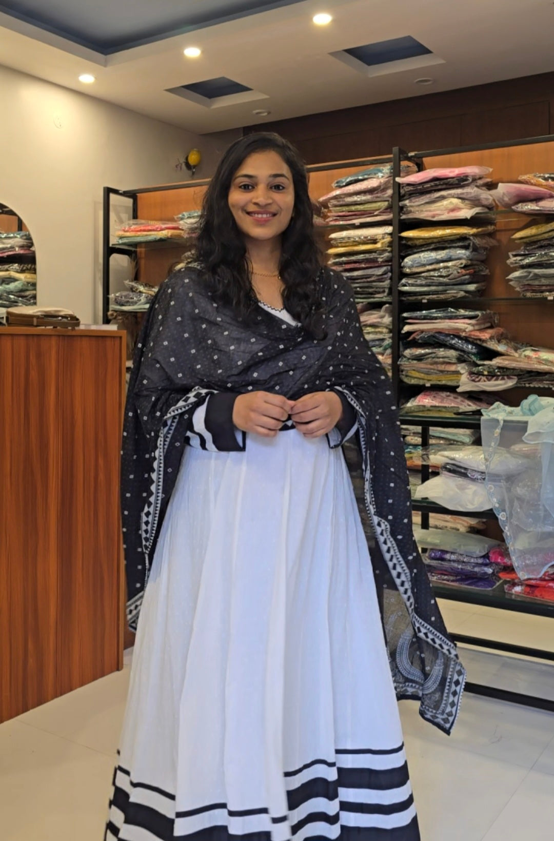 Black And White Anarkali Dupatta Set