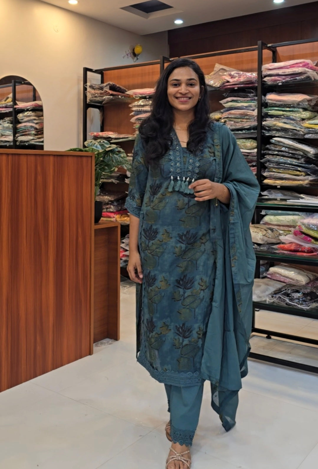 Teal Blue Kalamkari Cotton Salwar set