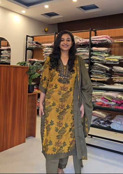 Olive Green Kalamkari Cotton Salwar set