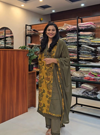 Olive Green Kalamkari Cotton Salwar set