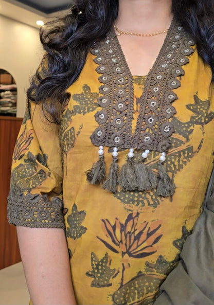 Olive Green Kalamkari Cotton Salwar set