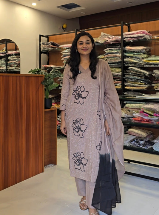 Beige Grey Cotton salwar set
