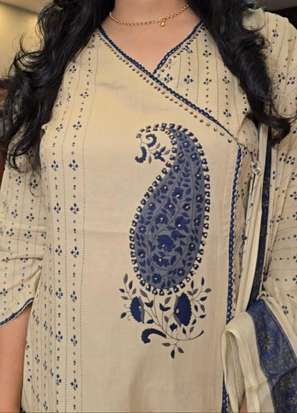 Beige Kurti Pant Dupatta Set