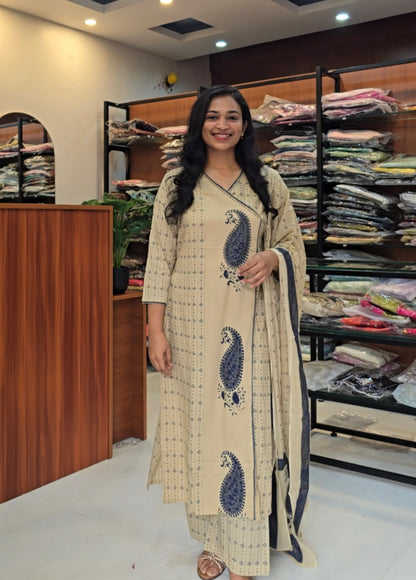 Beige Kurti Pant Dupatta Set