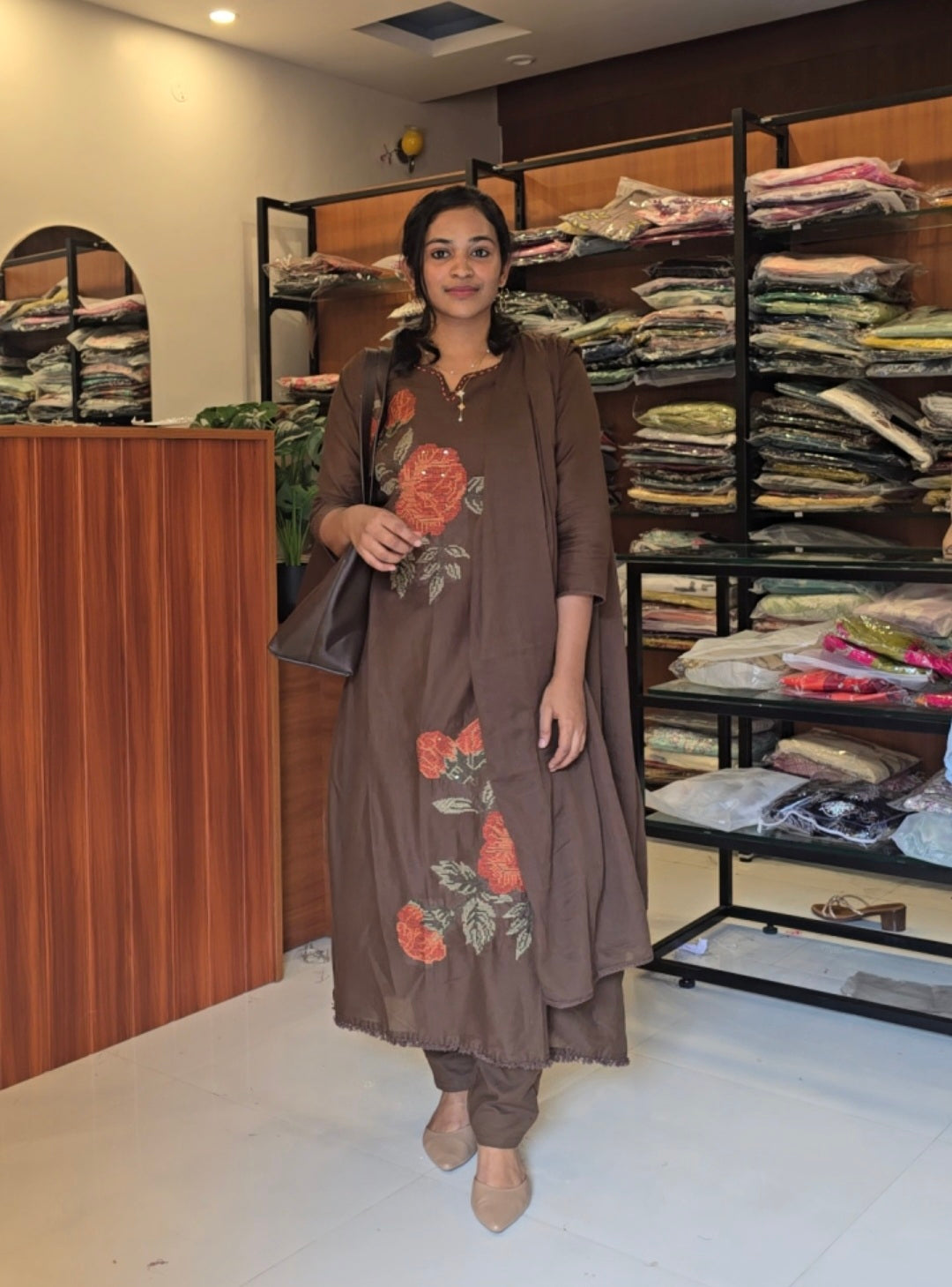 Chocolate Brown Mul Kurti Pant Set
