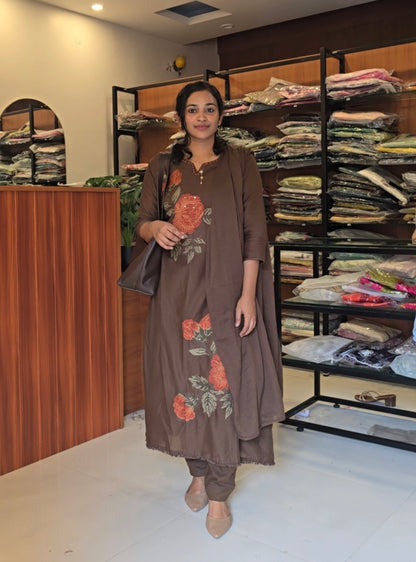 Chocolate Brown Mul Kurti Pant Set