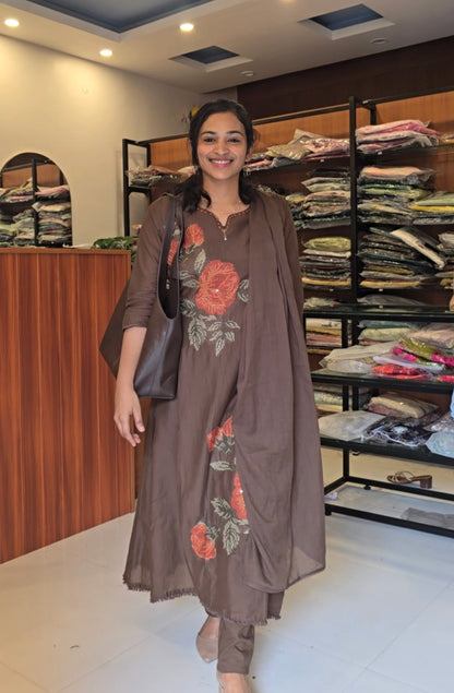 Chocolate Brown Mul Kurti Pant Set