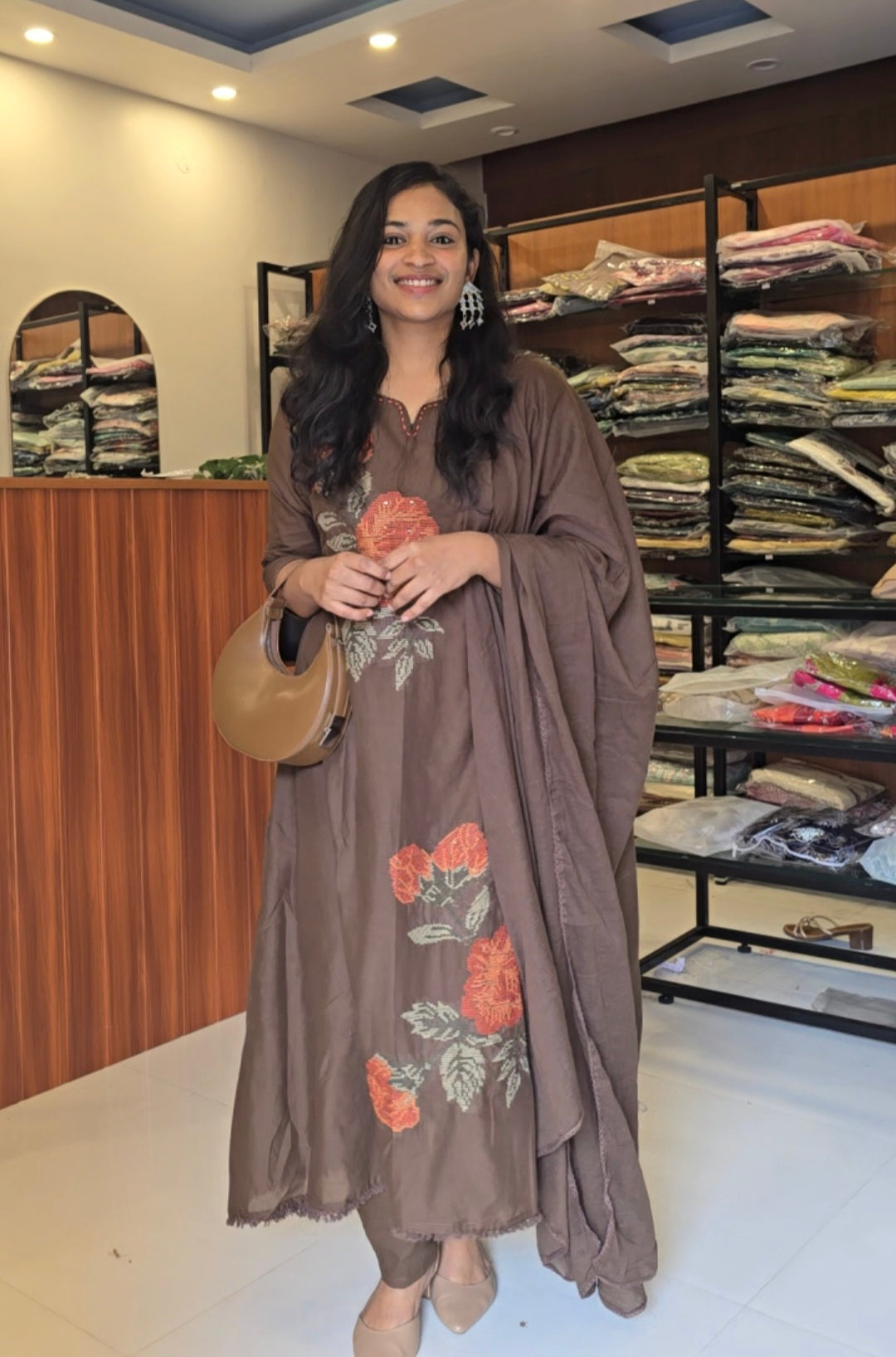 Chocolate Brown Mul Kurti Pant Set