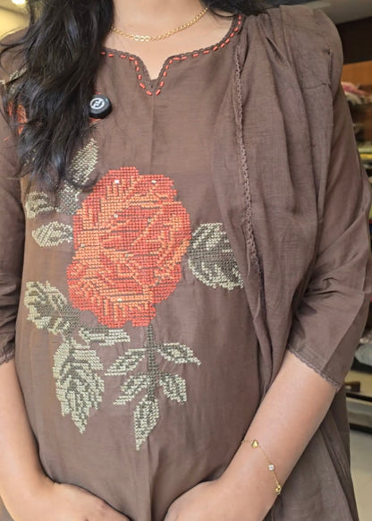 Chocolate Brown Mul Kurti Pant Set