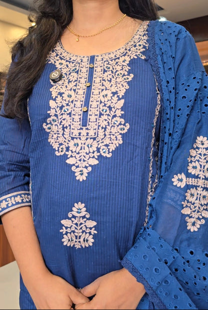 Ink Blue Cotton Straight Cut Salwar Set
