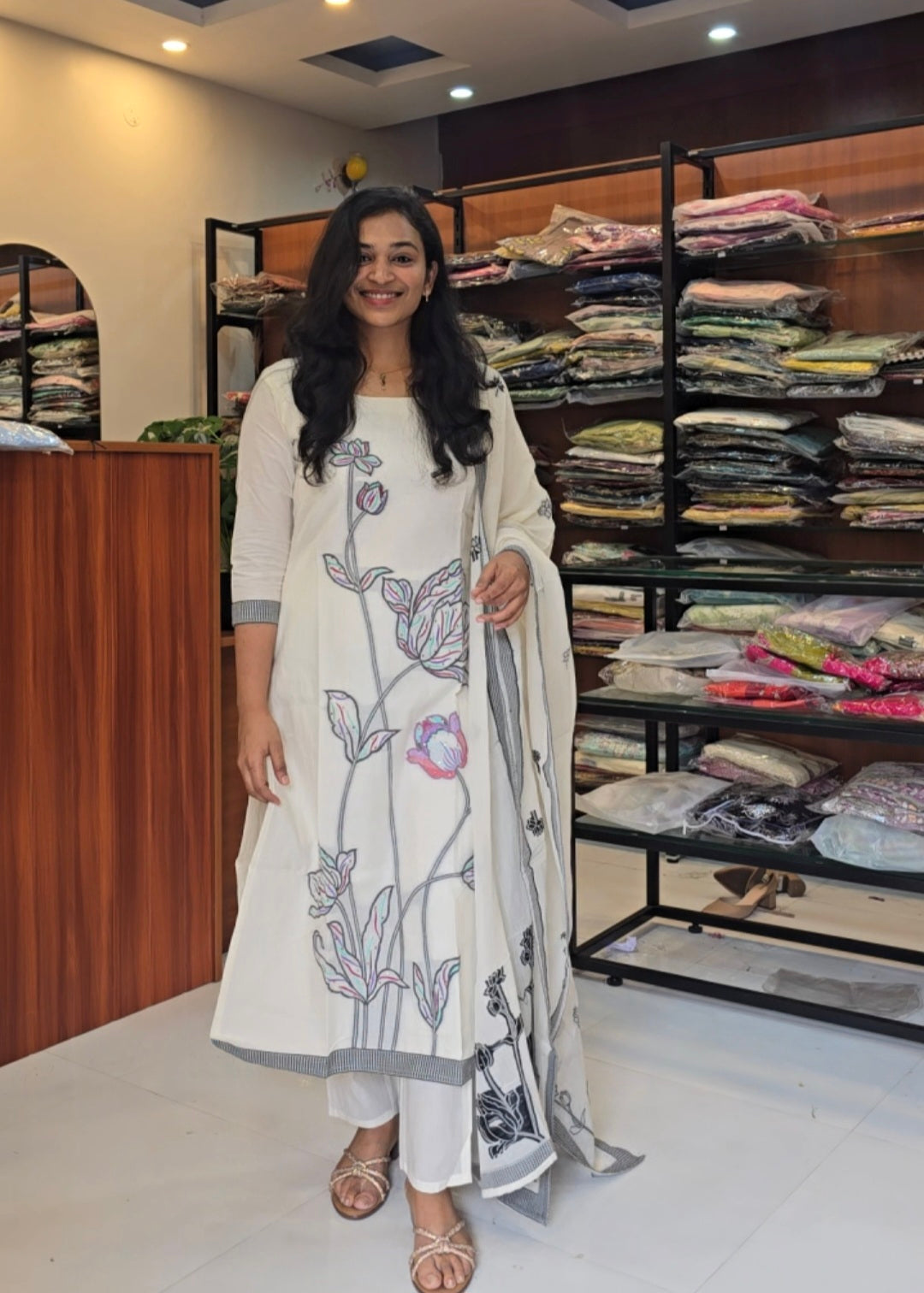 Linen Blend Off White Salwar Set