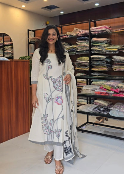 Linen Blend Off White Salwar Set