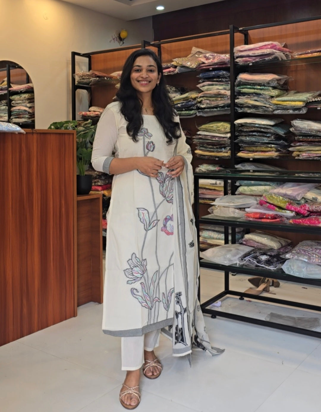Linen Blend Off White Salwar Set