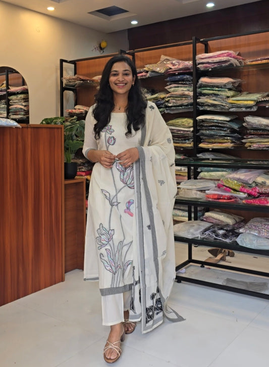 Linen Blend Off White Salwar Set