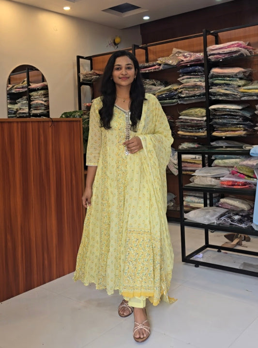 Lemon Yellow Mul Anarkali Set