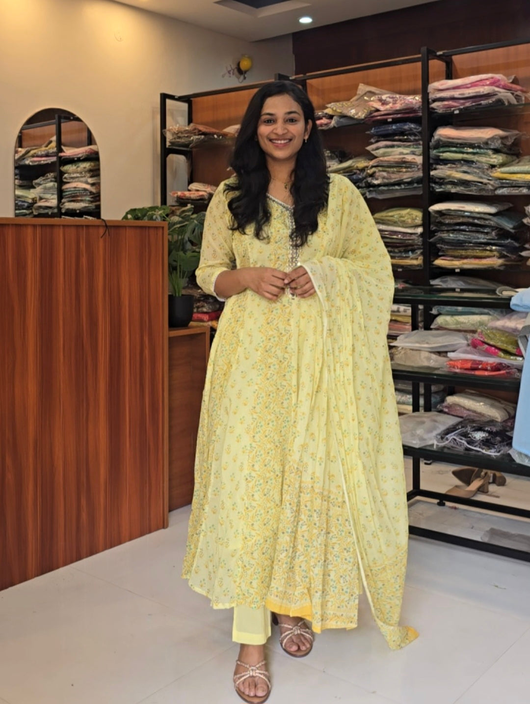 Lemon Yellow Mul Anarkali Set