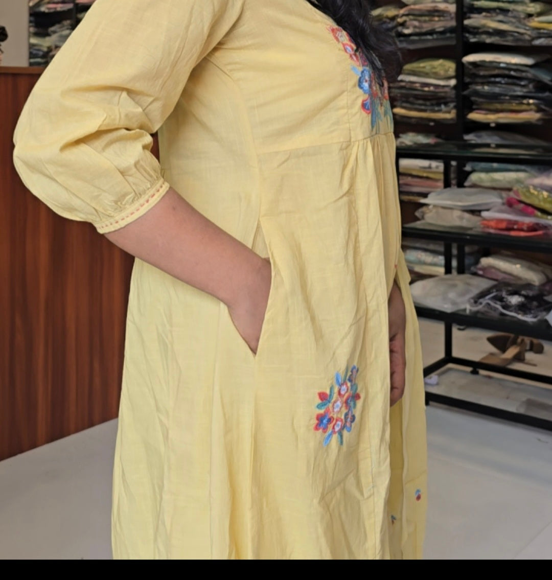 Pastel Yellow A-Line Kurti Pant Dupatta Set