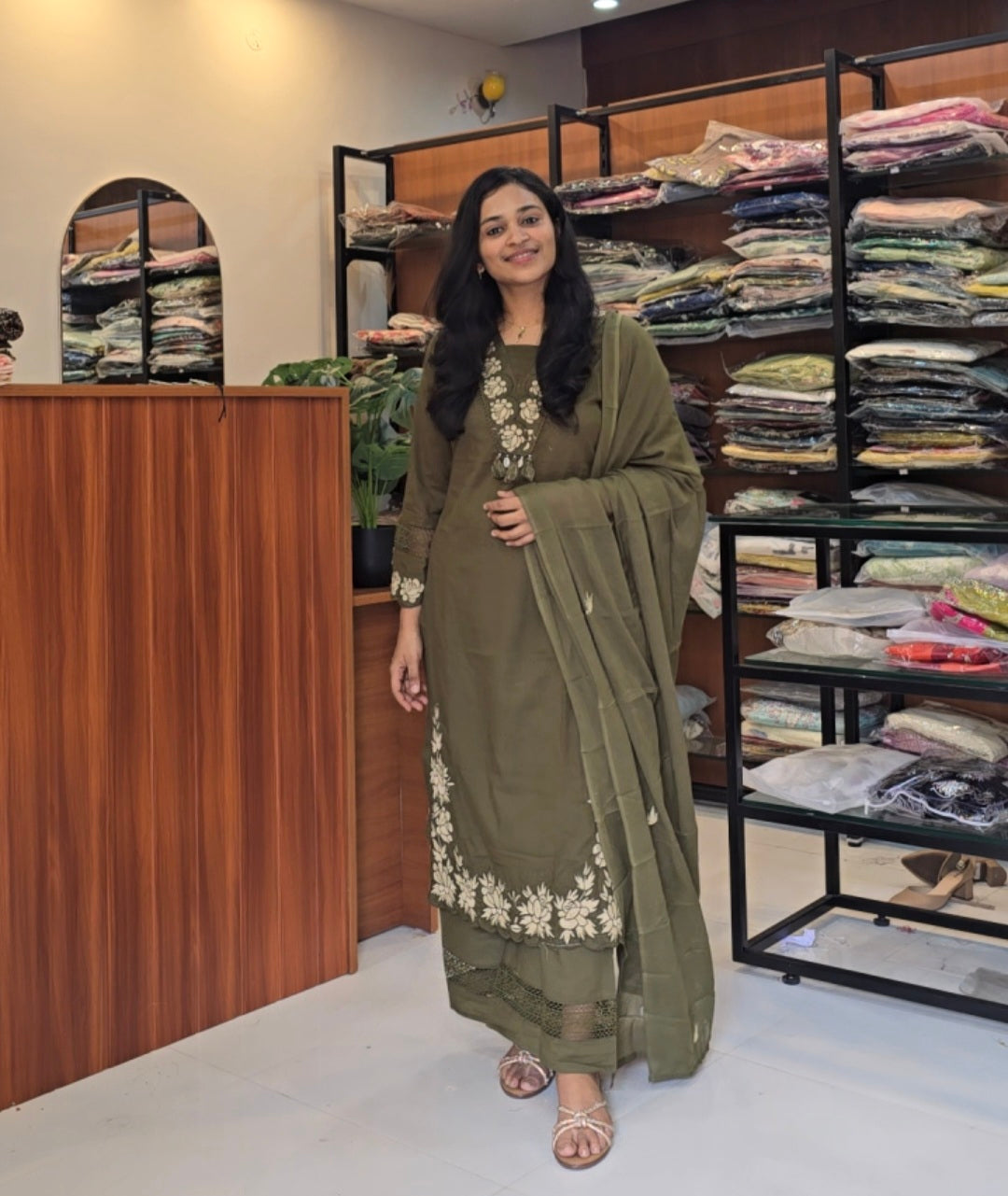 Mehandi Green Kurti Pant Dupatta Set