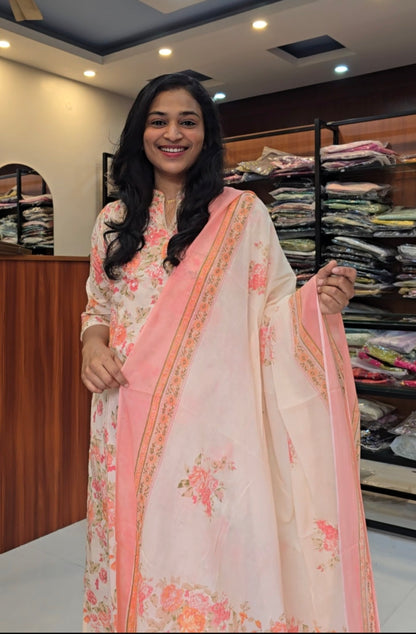 Ivory & Peach floral Cotton Salwar set