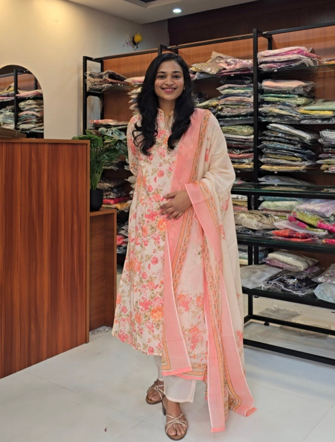 Ivory & Peach floral Cotton Salwar set