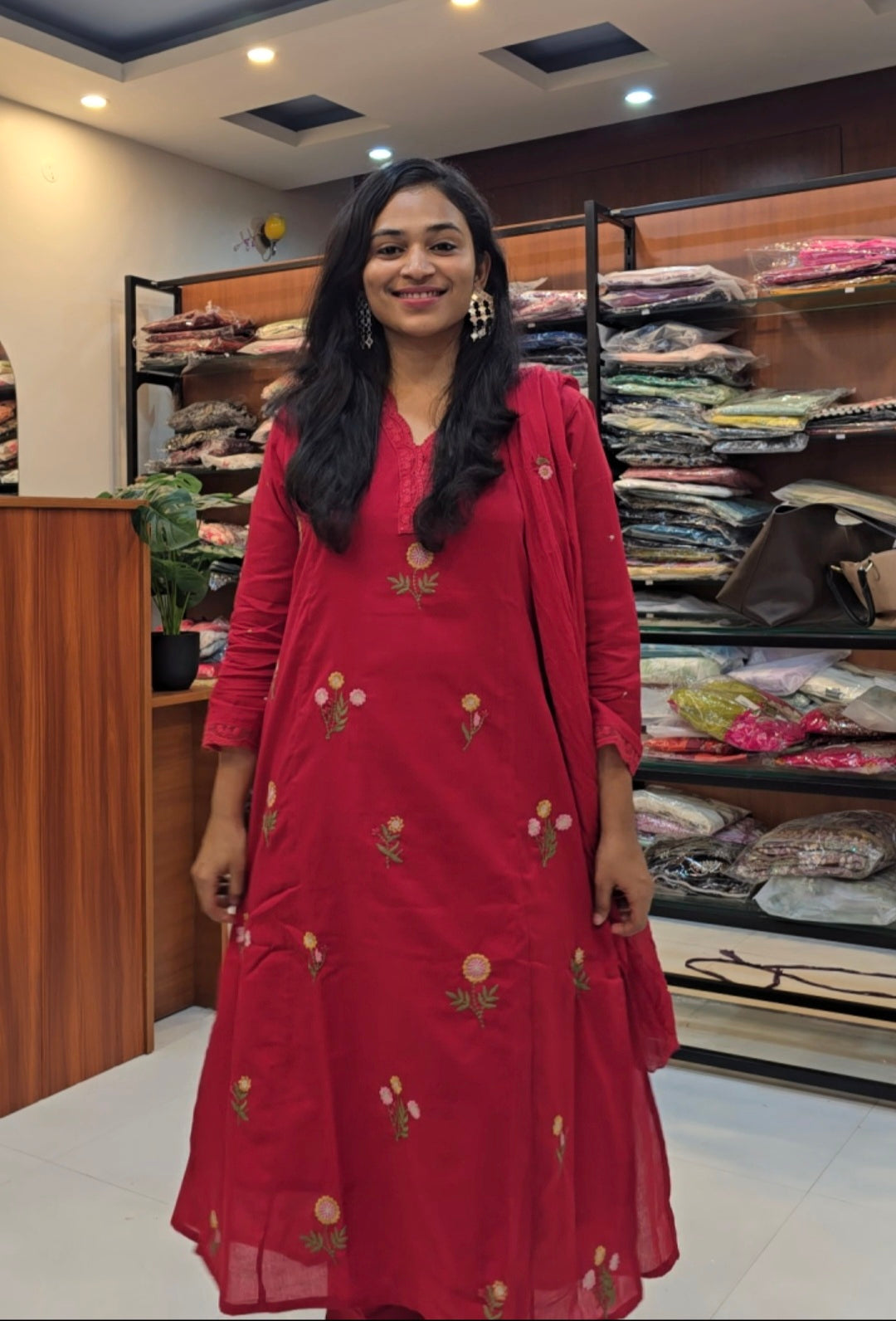 Red Hot Aline cotton Salwar Set