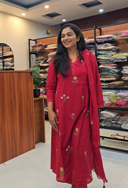Red Hot Aline cotton Salwar Set