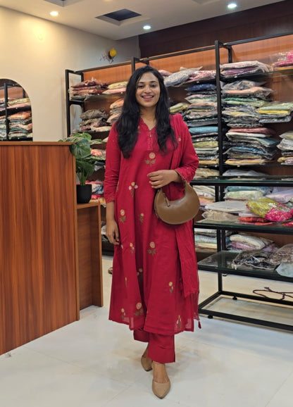 Red Hot Aline cotton Salwar Set