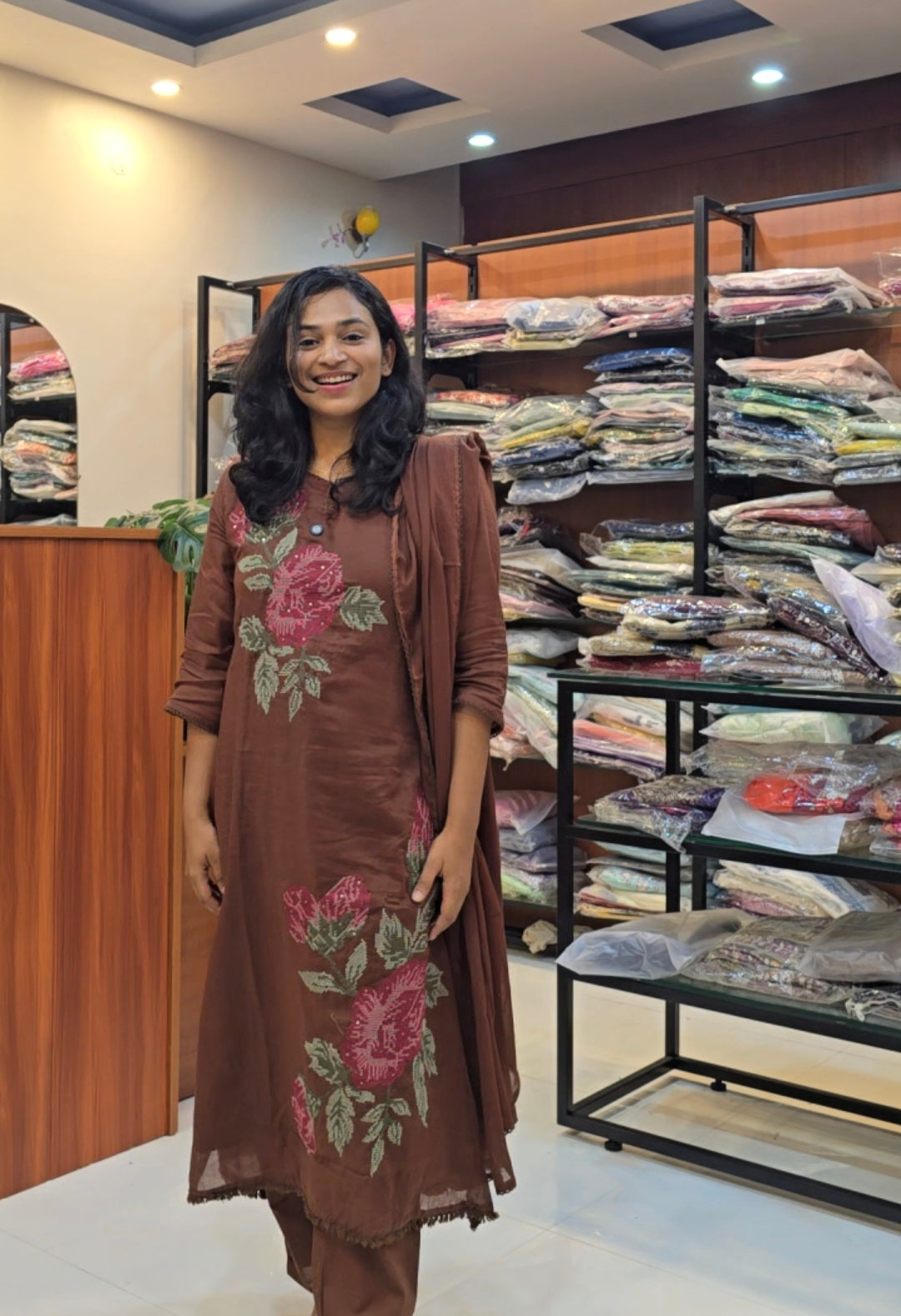 Chocolate Brown Mul Kurti Pant Set