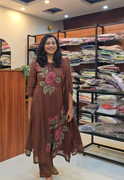 Chocolate Brown Mul Kurti Pant Set