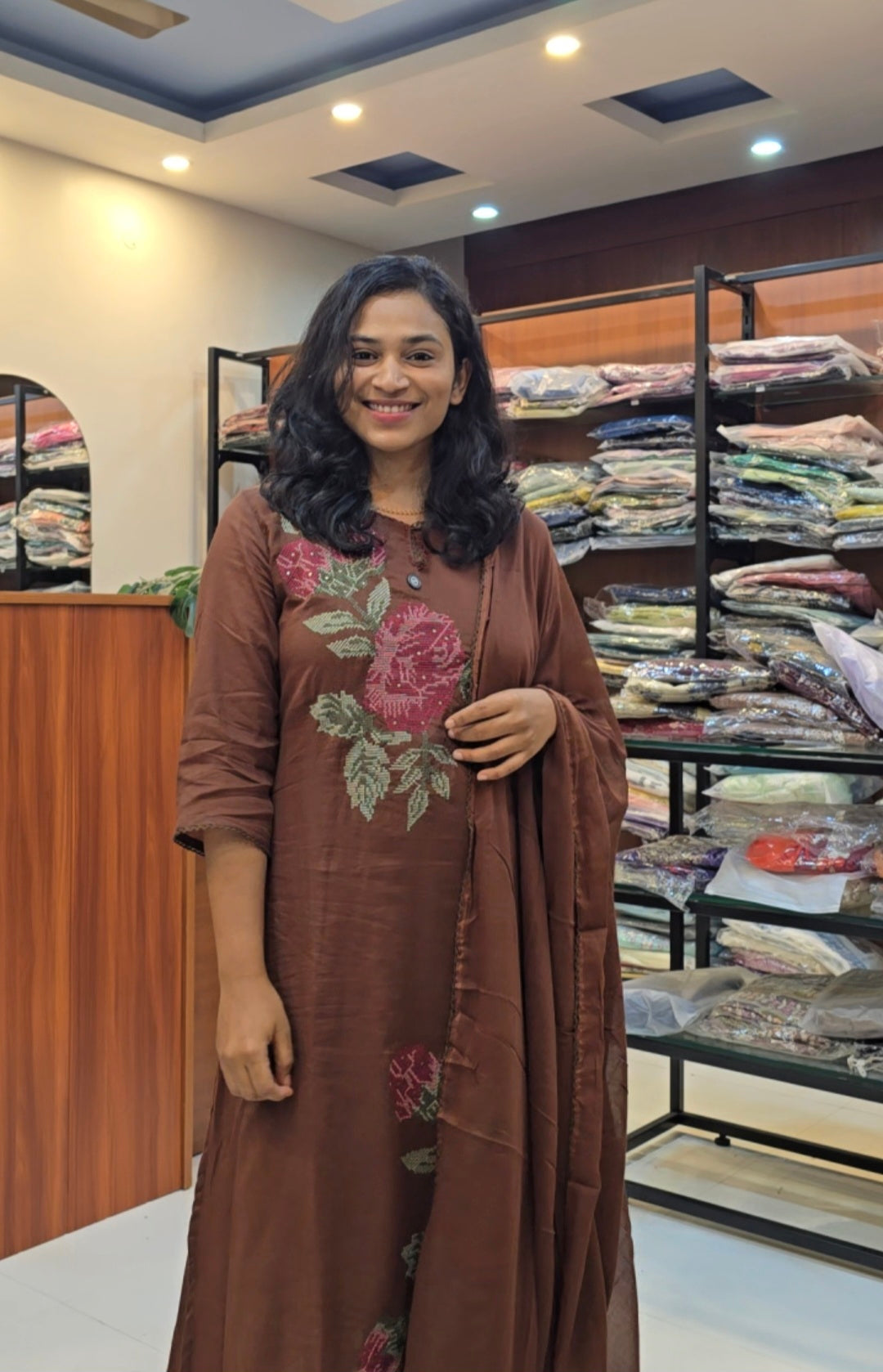 Chocolate Brown Mul Kurti Pant Set
