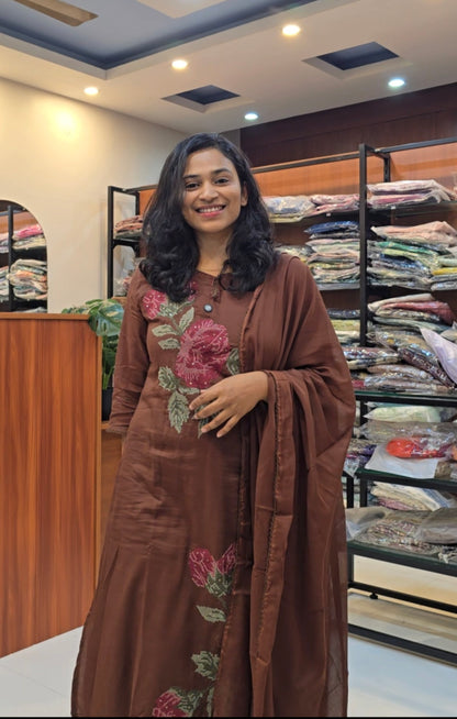 Chocolate Brown Mul Kurti Pant Set