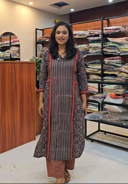 Black Ajrakh Print Kurti Pant Set