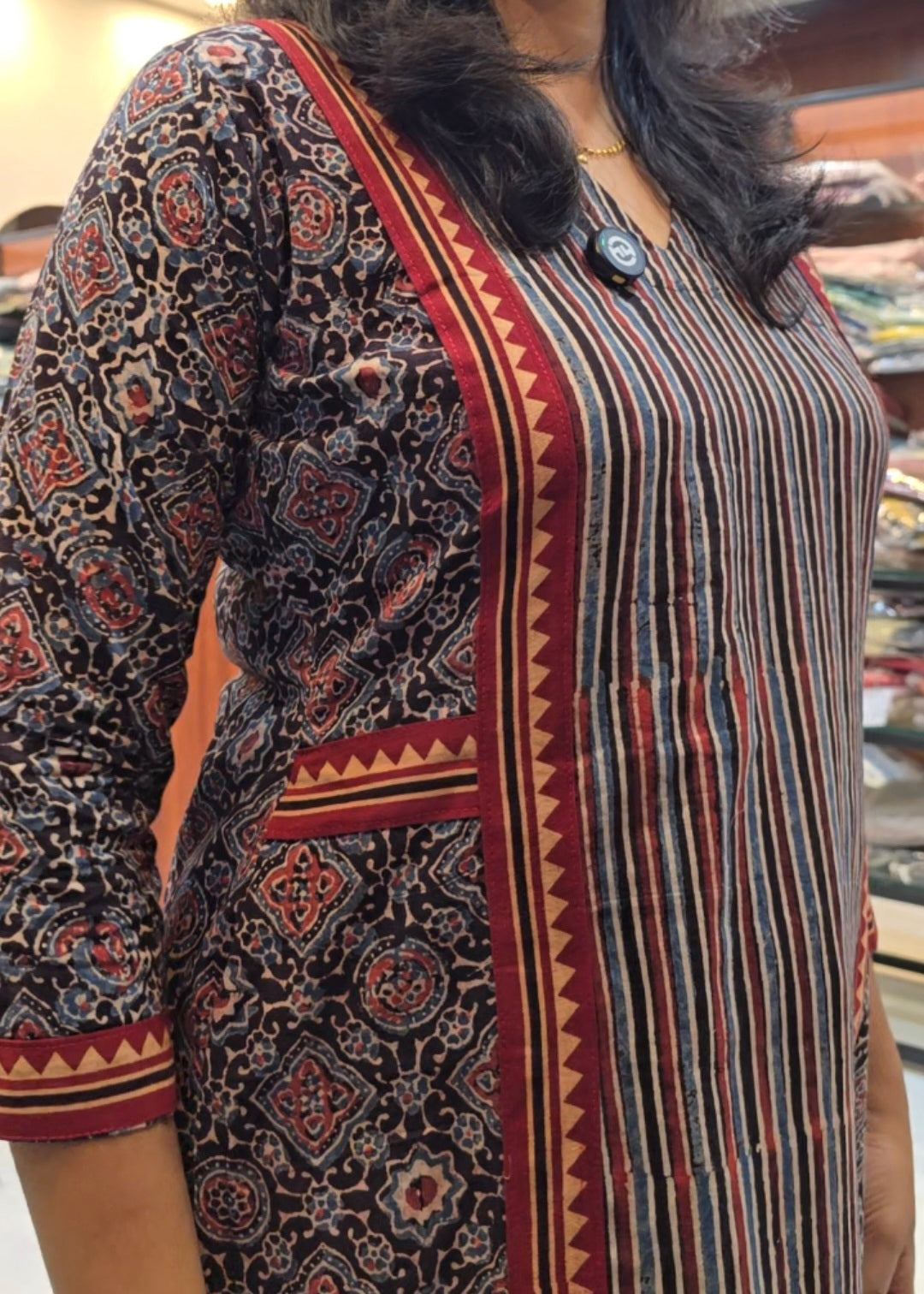 Black Ajrakh Print Kurti Pant Set