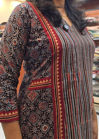 Black Ajrakh Print Kurti Pant Set